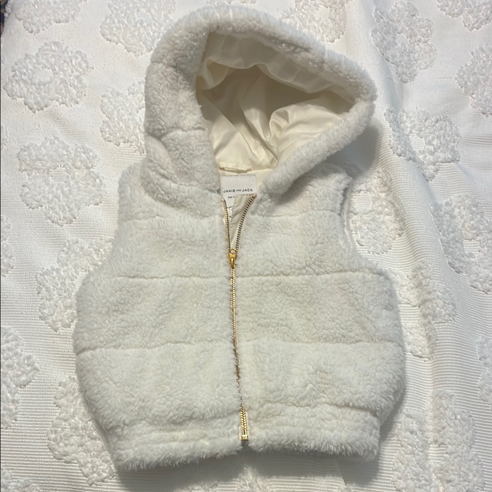 Janie and Jack Cream Fleece Vest with Gold Zipper